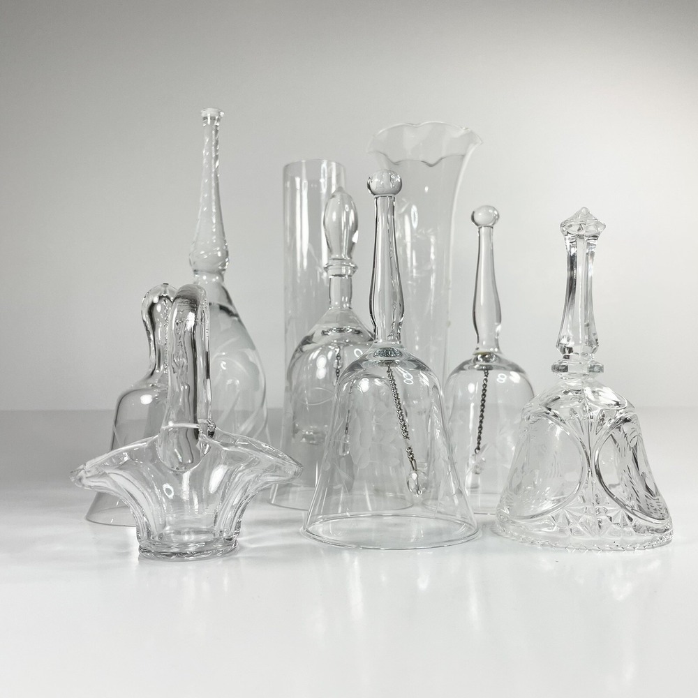 Collection Of Vintage Glass Decor Mixed Etched Glass  9 Pieces